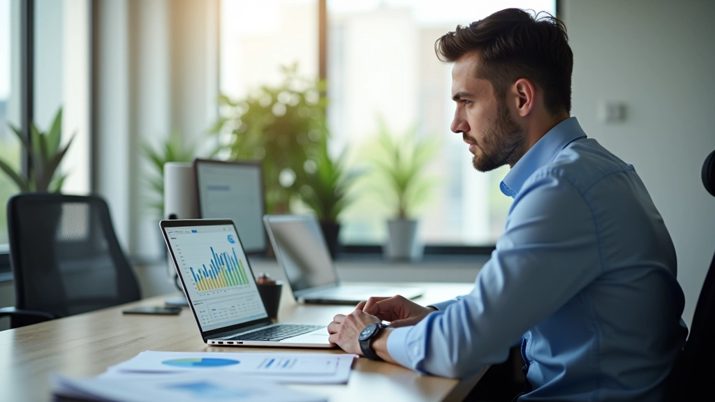 Professional reviewing compliance alerts and risk flags at computer workstation