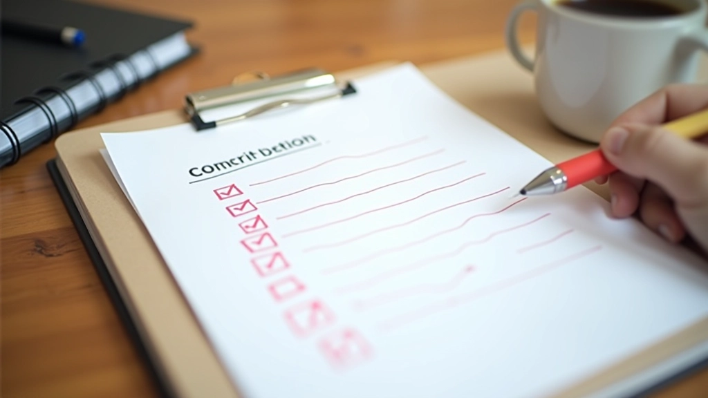 Compliance implementation checklist with checkmarks and procedural steps