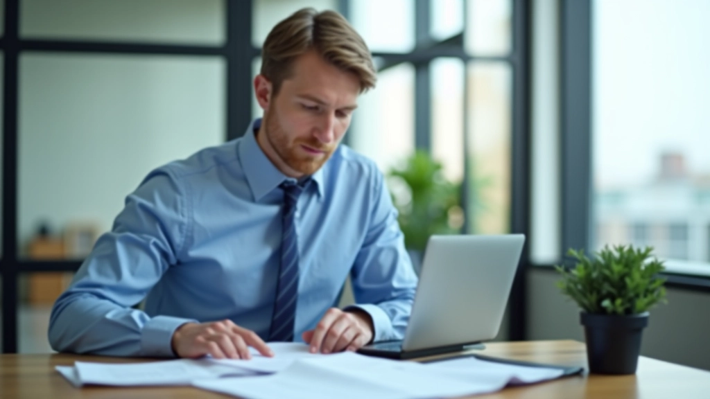 Person at desk reviewing compliance documentation and rule configuration notes